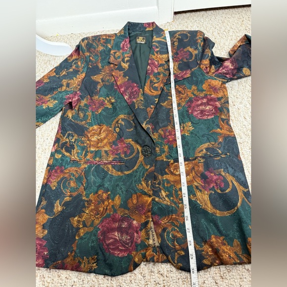 San Moire Dark Green and Floral Blazer size M - Picture 5 of 6